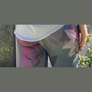 Calza estampada gris y rosa
